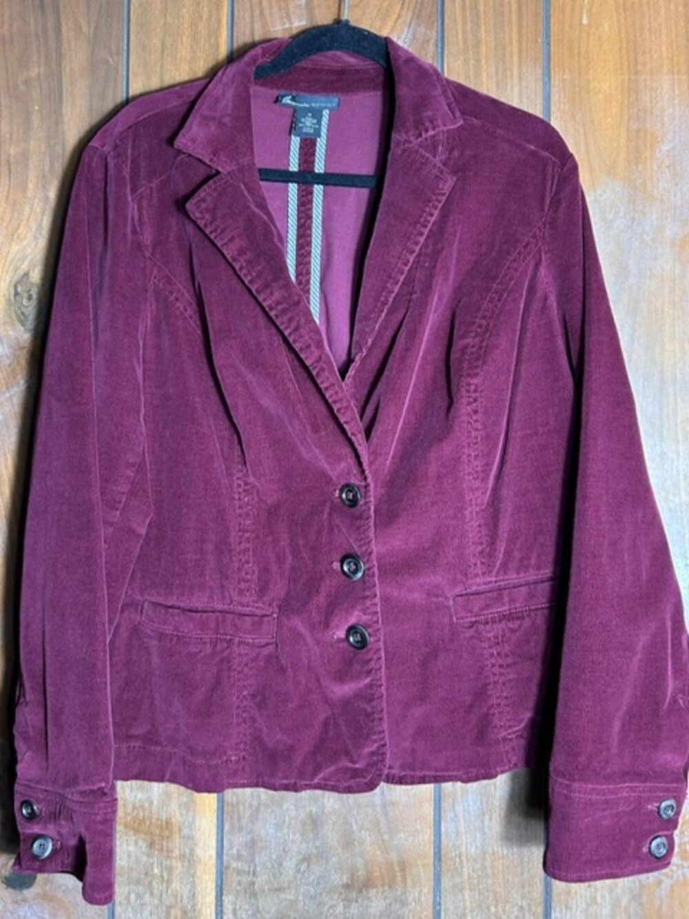 Lane Bryant Corduroy Blazer Womens Sz 18 Burgundy 3 Button Front Pockets - EUC
